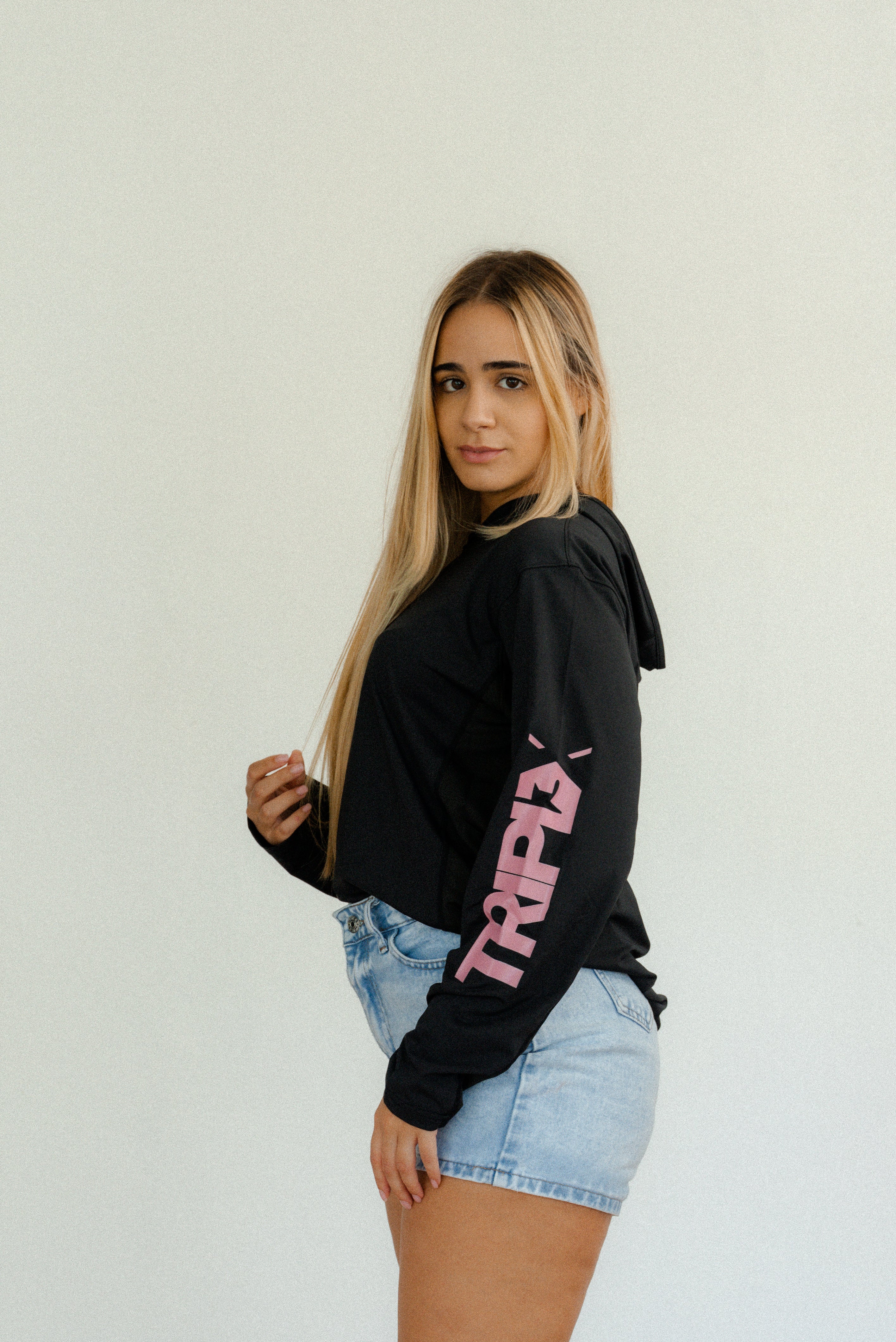 Long Sleeve Rash Guards with Hoodie Black/Pink-2