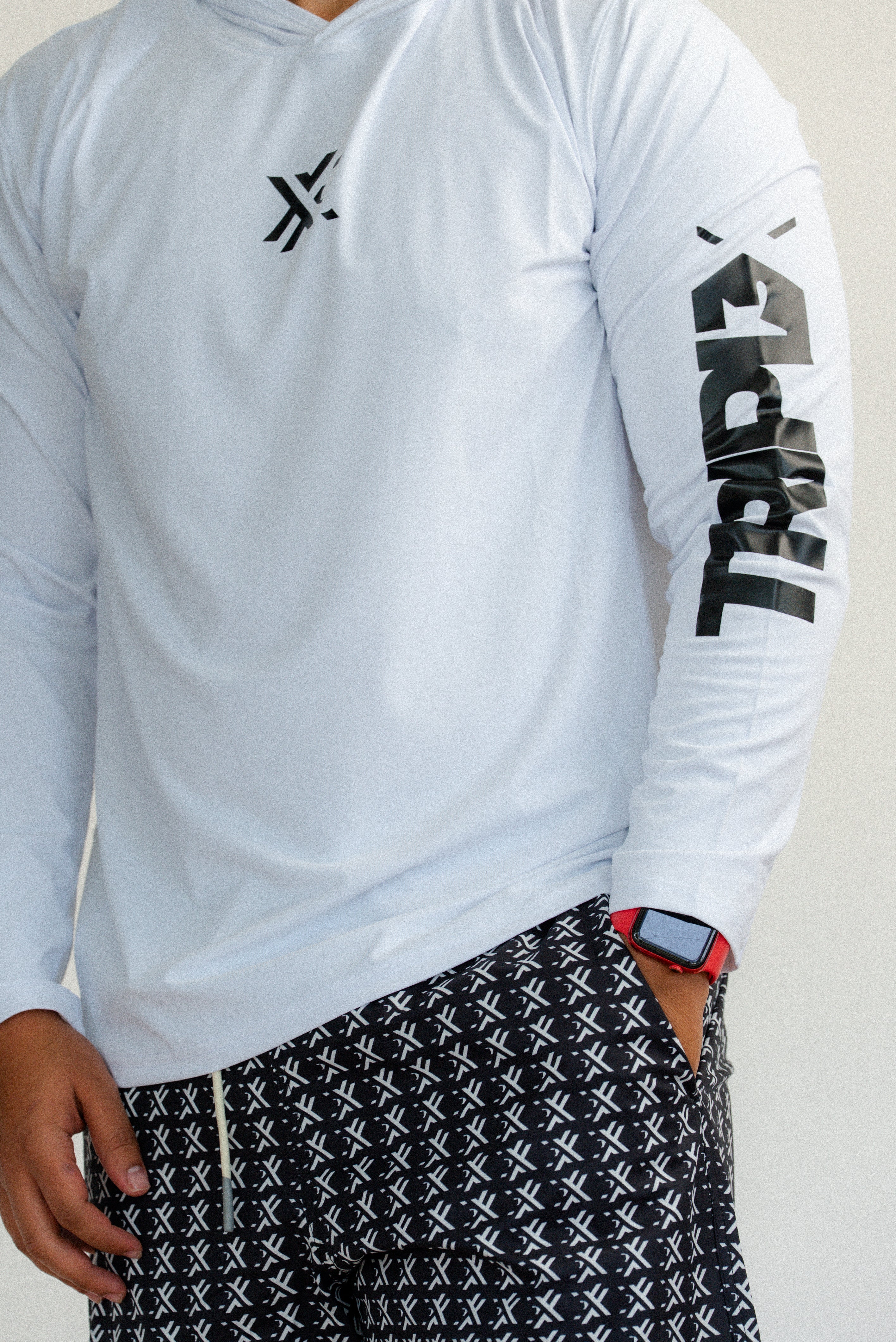 Long Sleeve Rash Guards with Hoodie White/Black-3