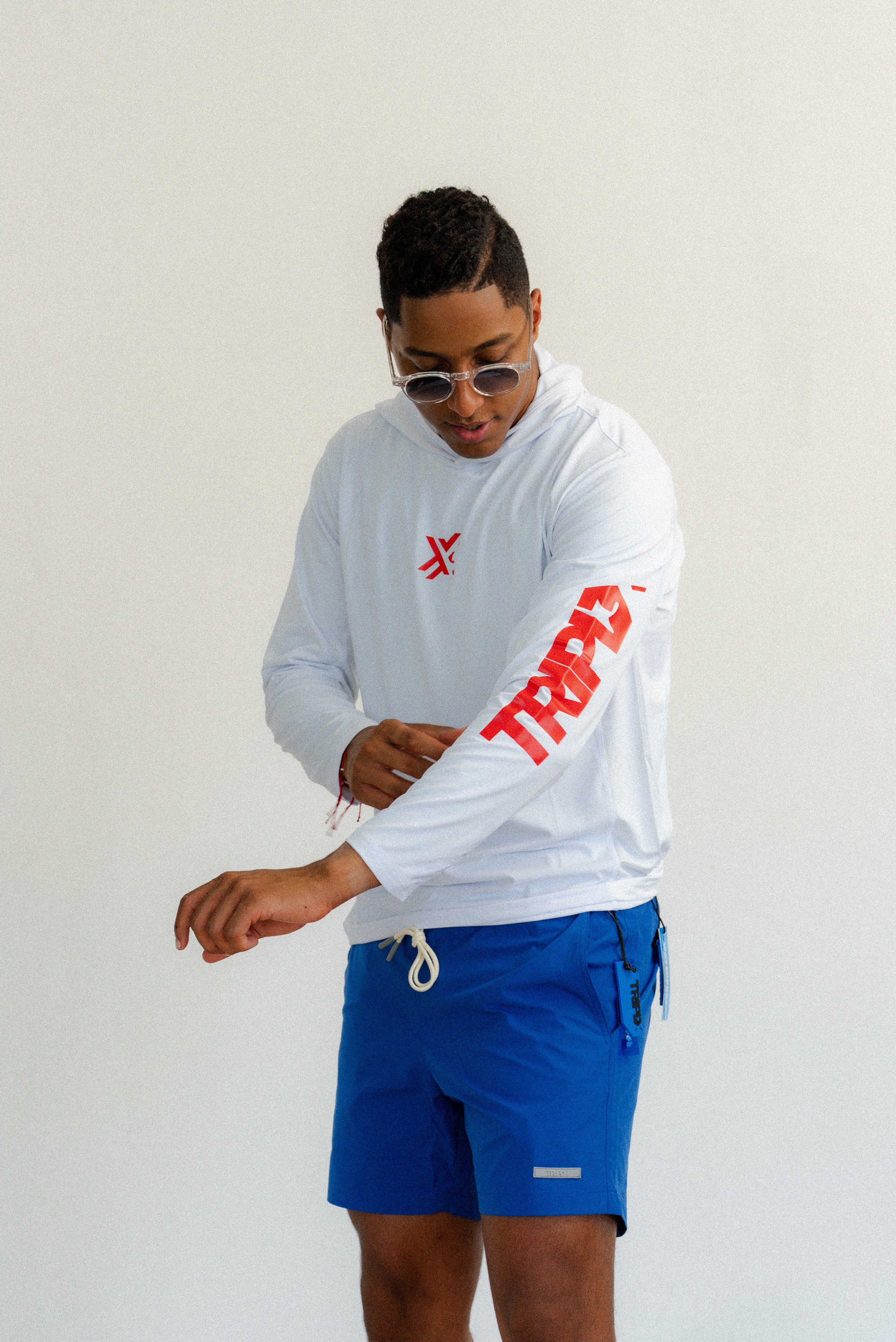 Long Sleeve Rash Guards with Hoodie White/Red-4