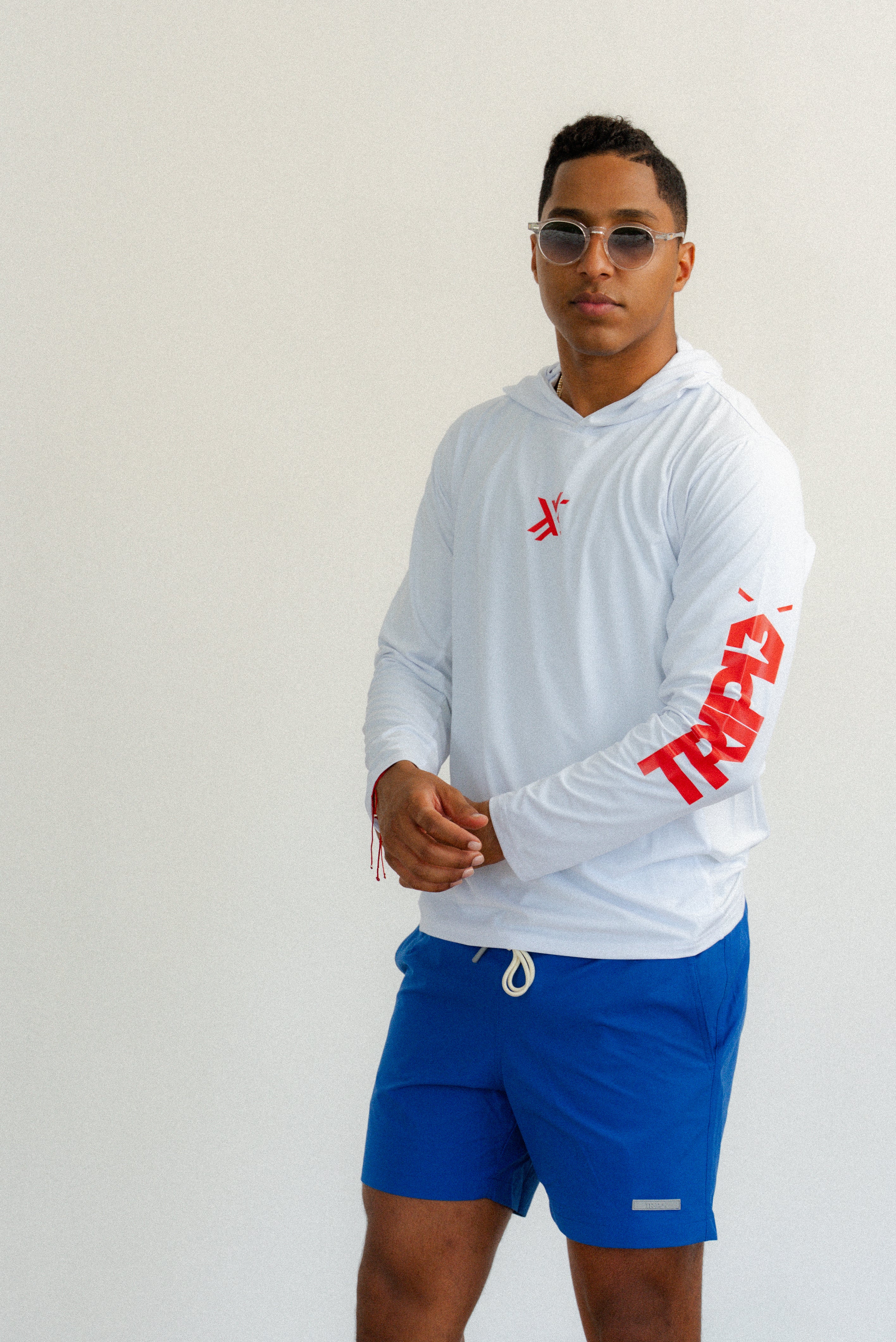 Long Sleeve Rash Guards with Hoodie White/Red-3