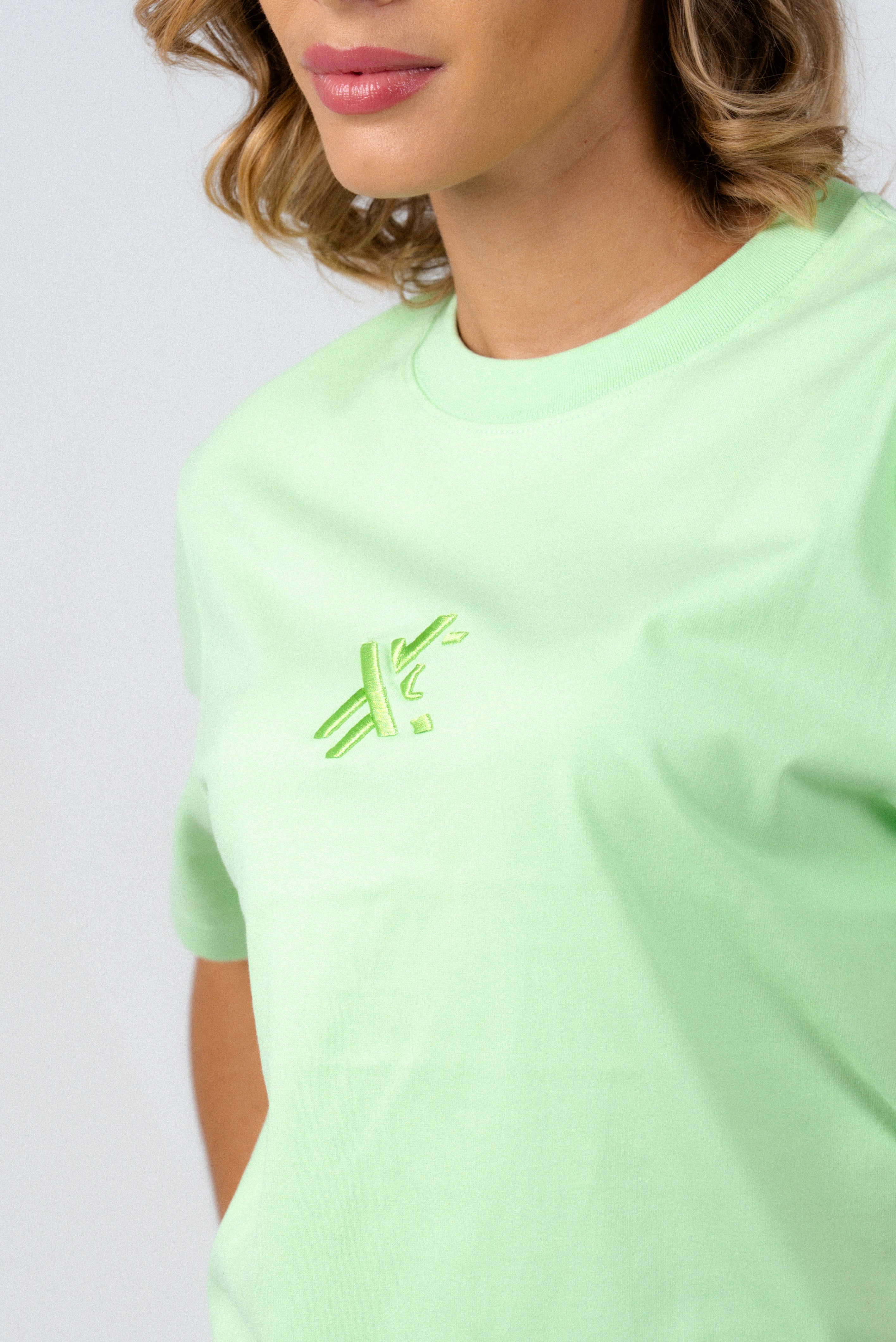 Light Green T-Shirt – Men's Relaxed Fit 3D Embroidery Premium Cotton-4