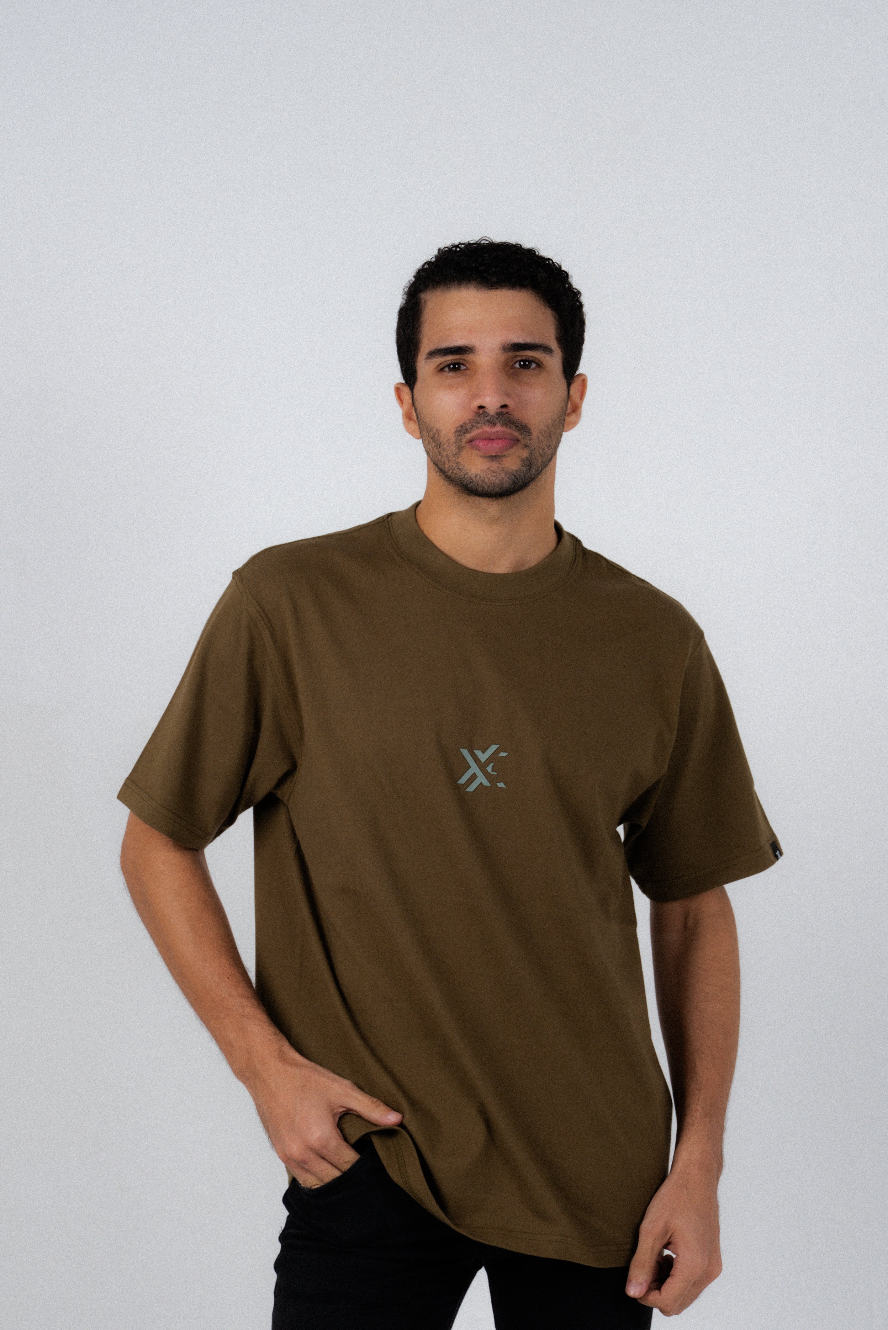 Olive Green And Gray Basic T-Shirt-2