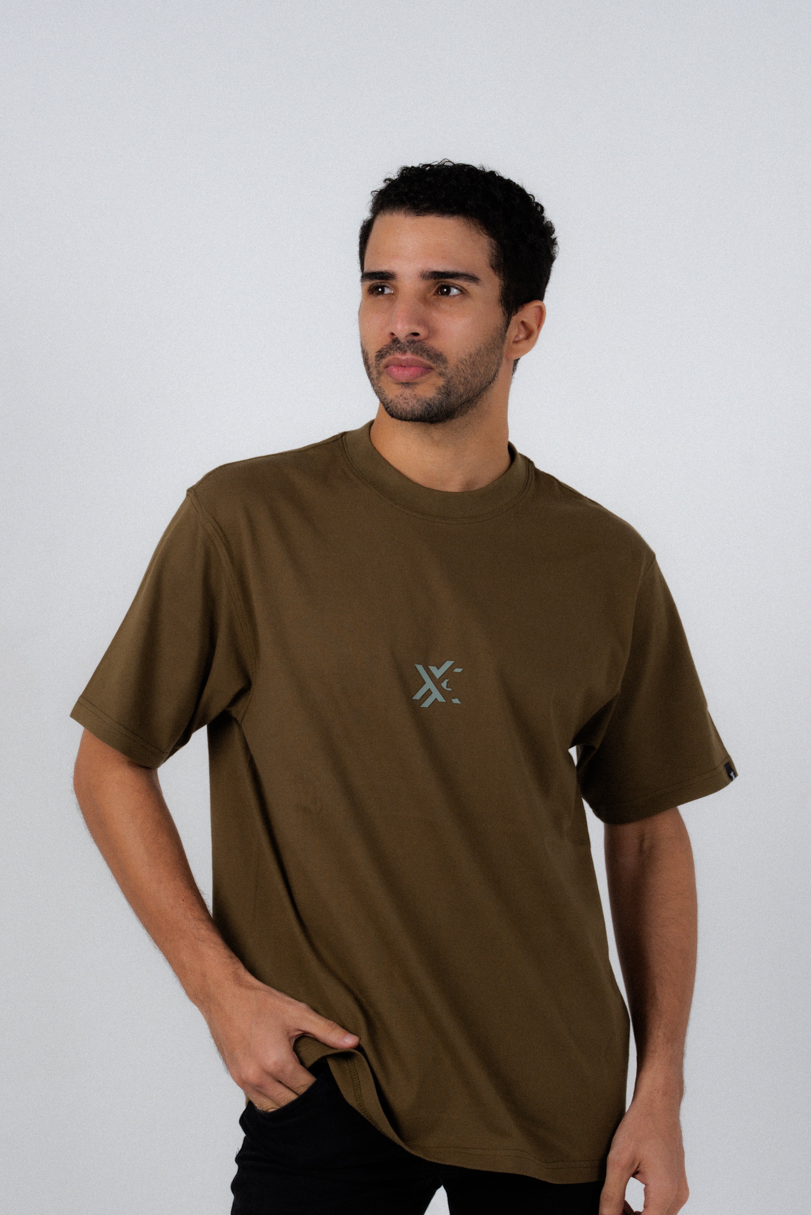 Olive Green And Gray Basic T-Shirt-3