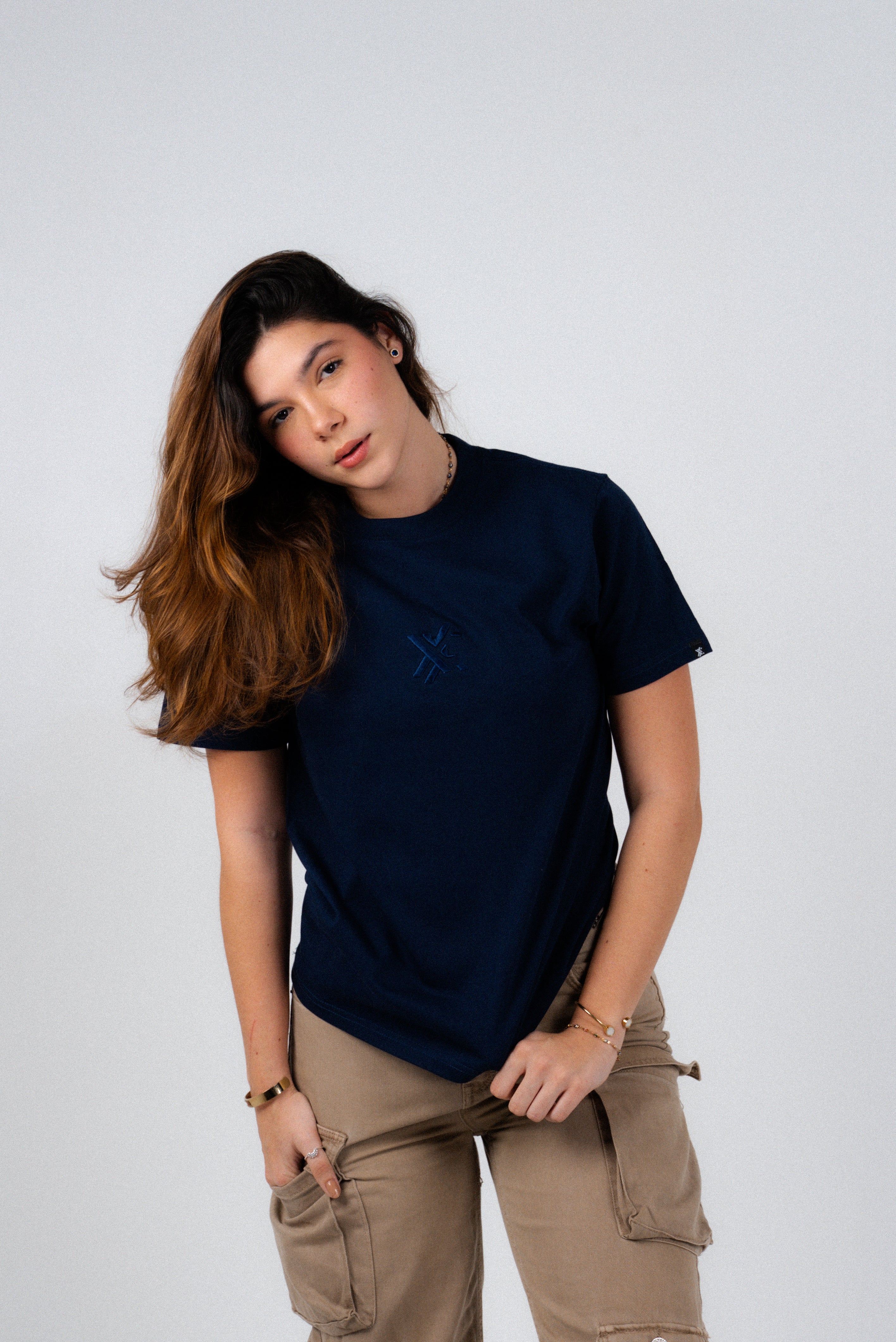 Navy Blue T-Shirt – Men's Relaxed Fit 3D Embroidery Premium Cotton-4