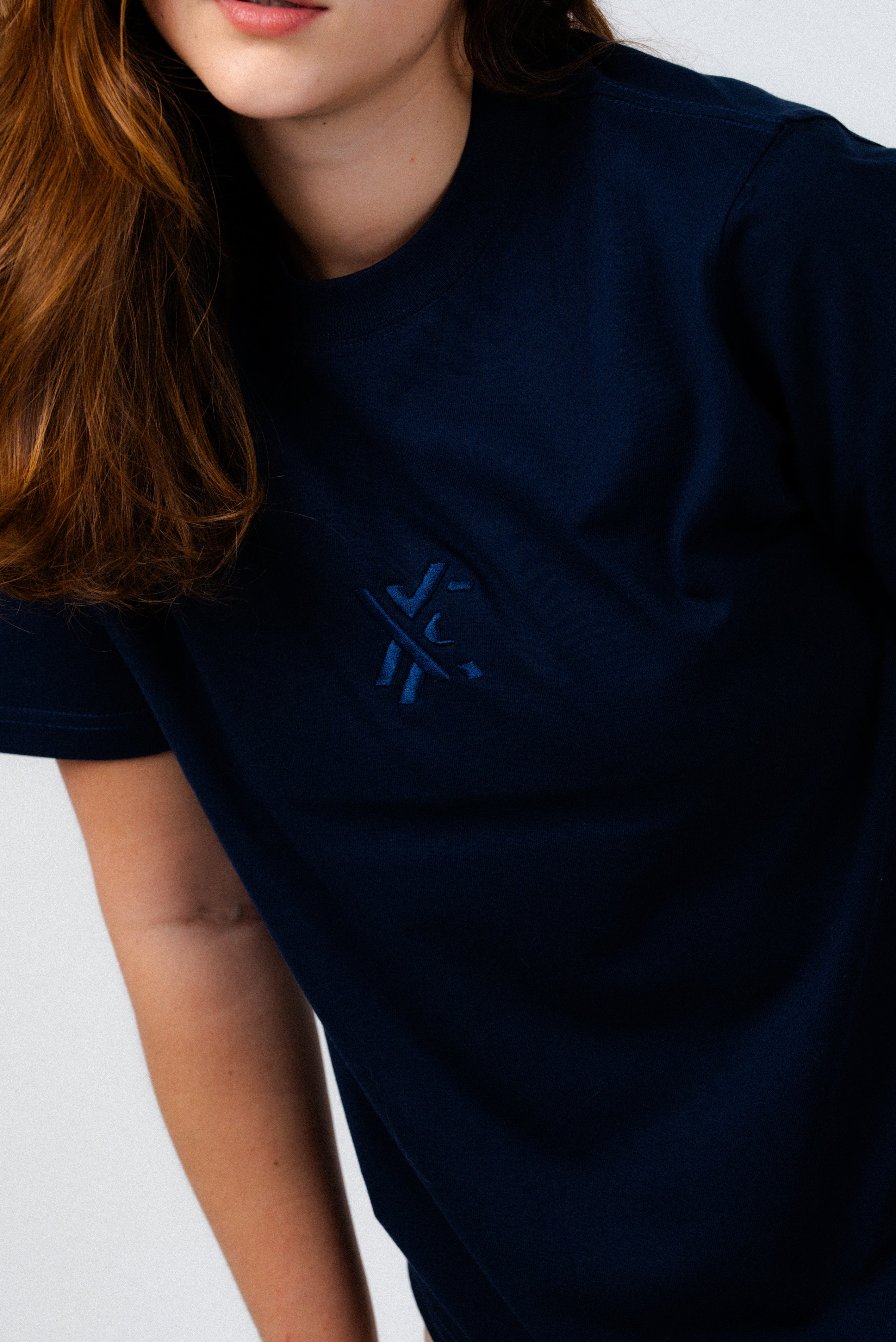 Navy Blue T-Shirt – Men's Relaxed Fit 3D Embroidery Premium Cotton-2
