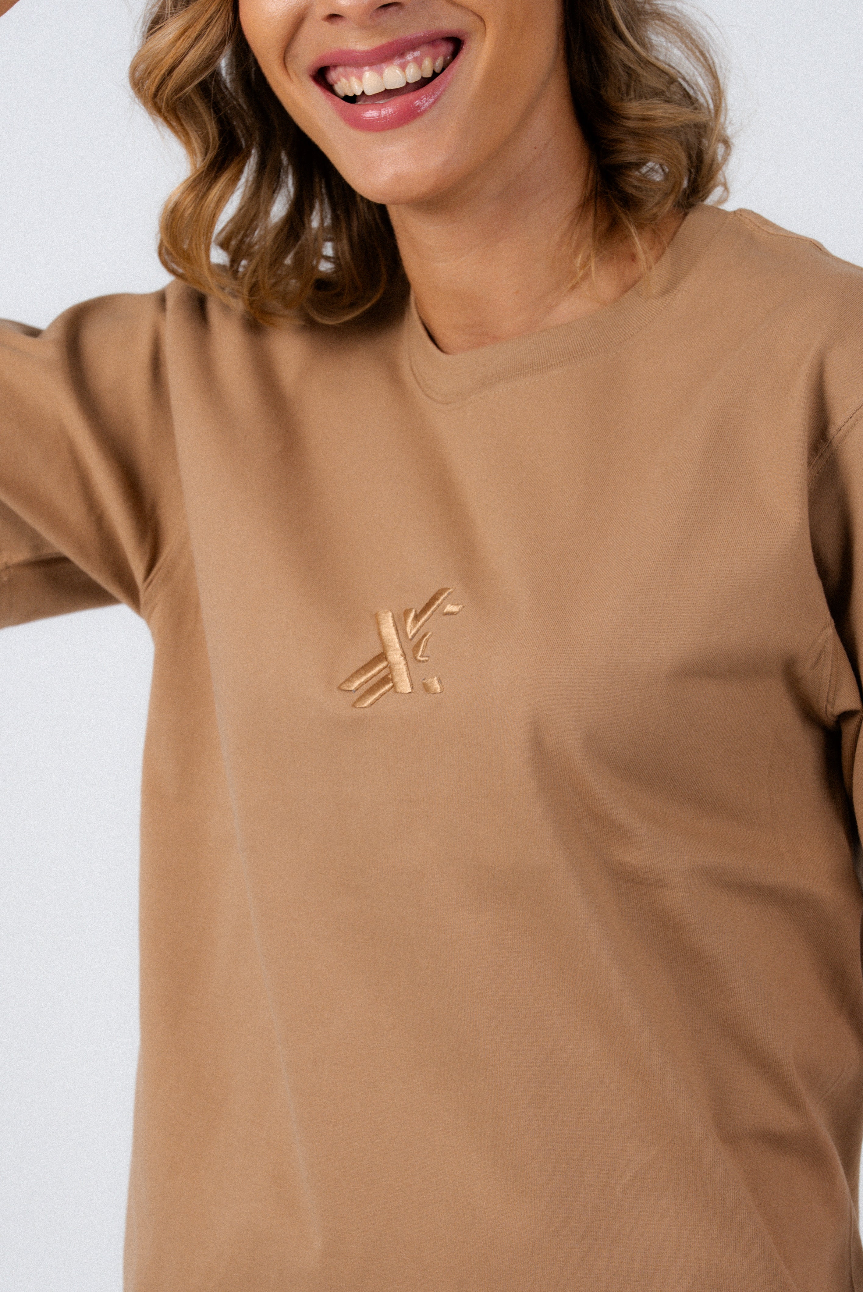 Khaki T-Shirt – Men's Relaxed Fit 3D Embroidery Premium Cotton-3