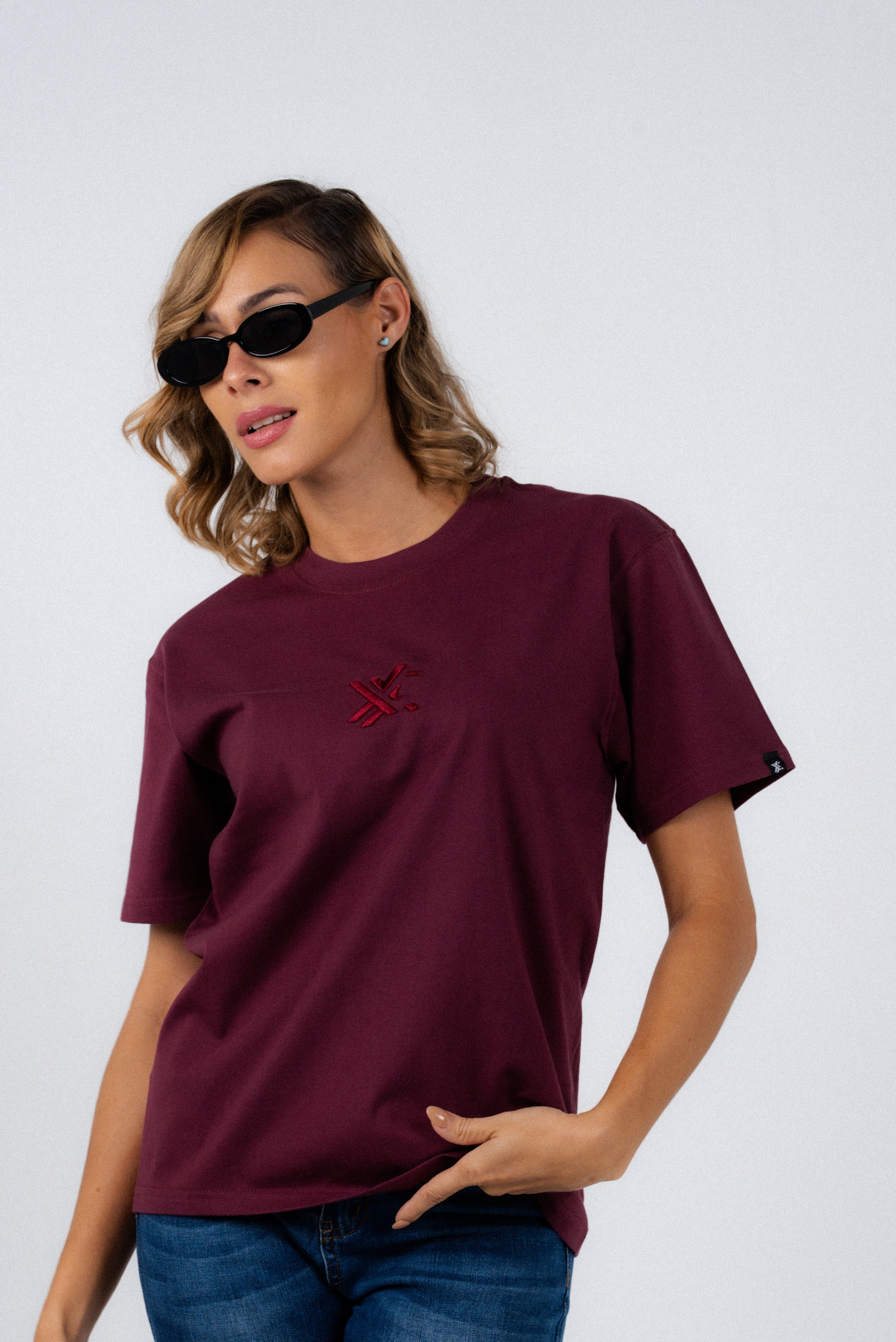 Dark Red T-Shirt – Men's Relaxed Fit 3D Embroidery Premium Cotton-2