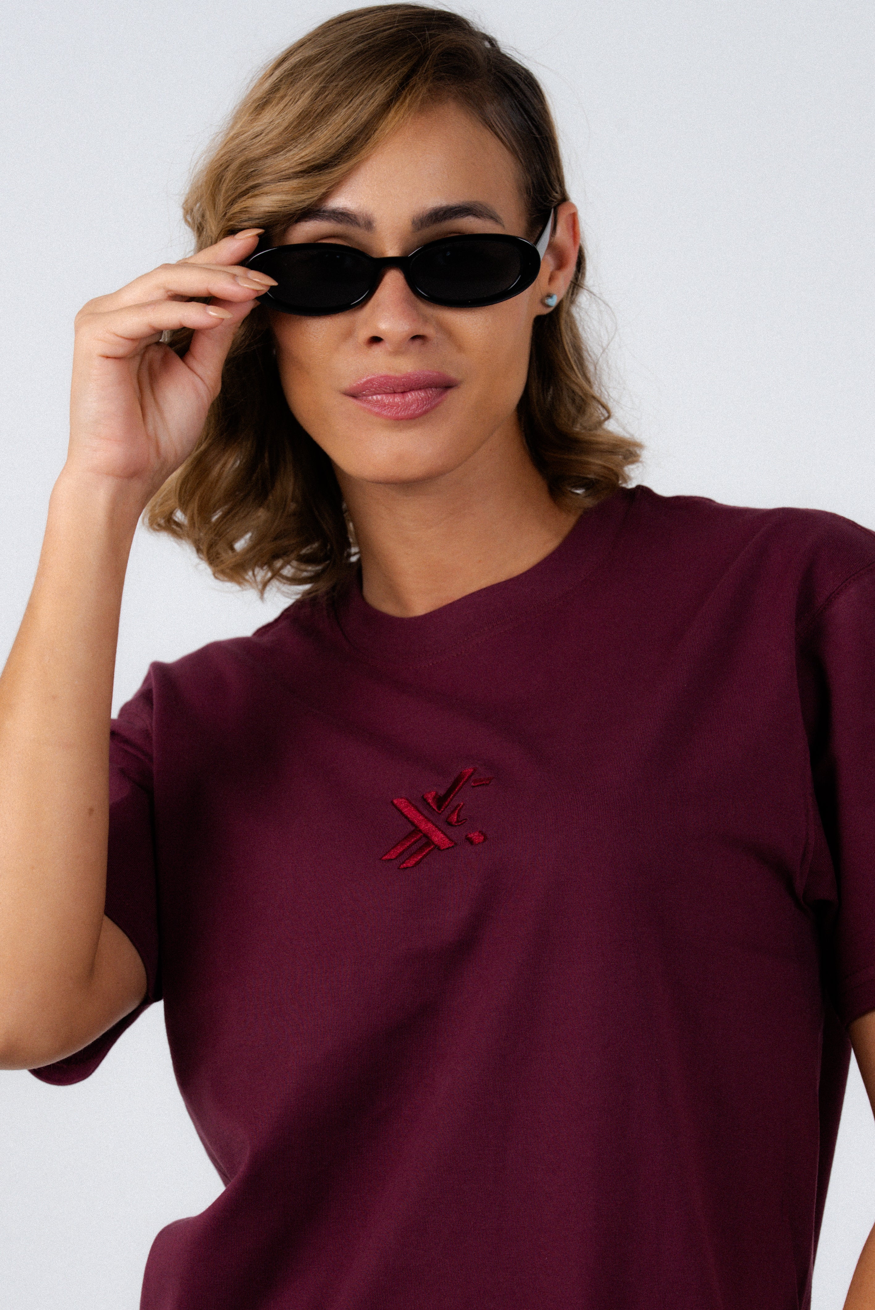 Dark Red T-Shirt – Men's Relaxed Fit 3D Embroidery Premium Cotton