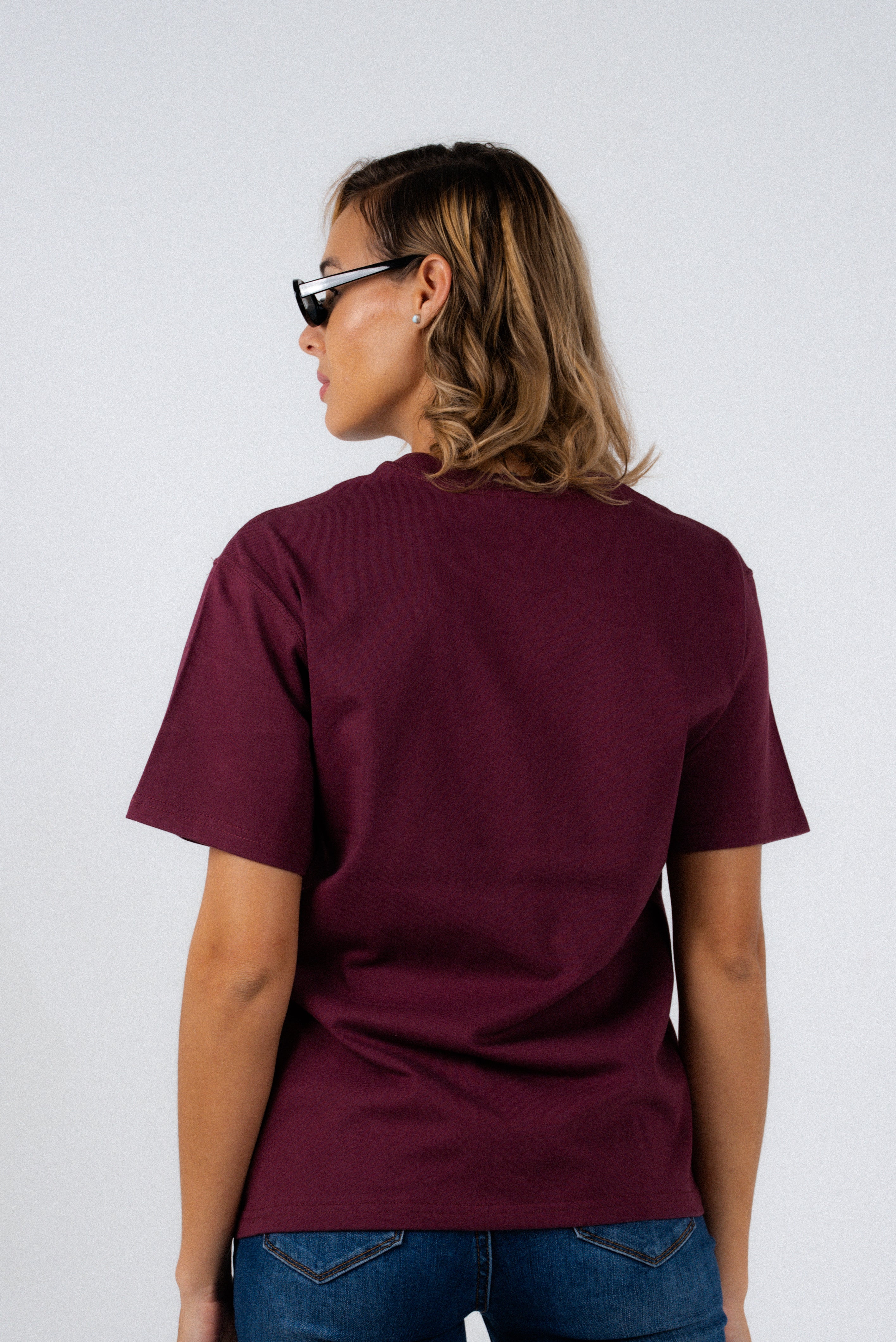 Dark Red T-Shirt – Men's Relaxed Fit 3D Embroidery Premium Cotton-3
