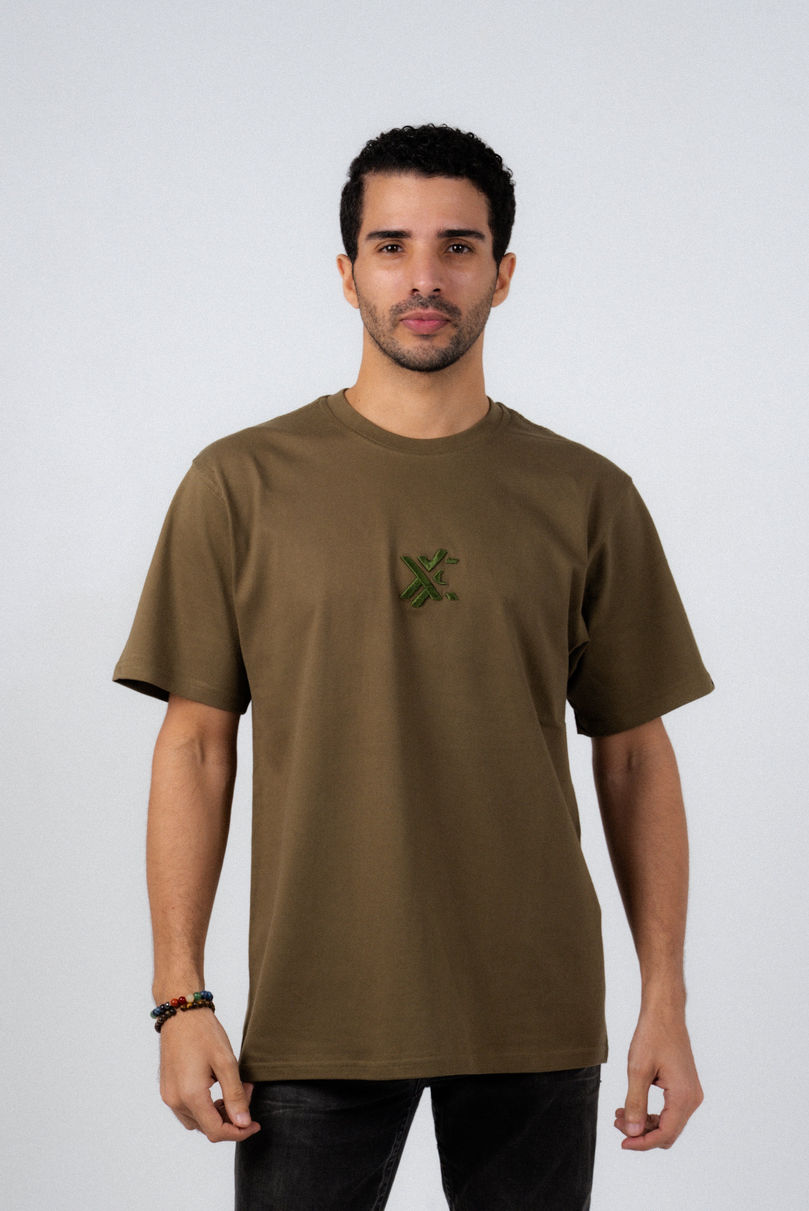 Dark Olive T-Shirt – Men's Relaxed Fit 3D Embroidery Premium Cotton-2