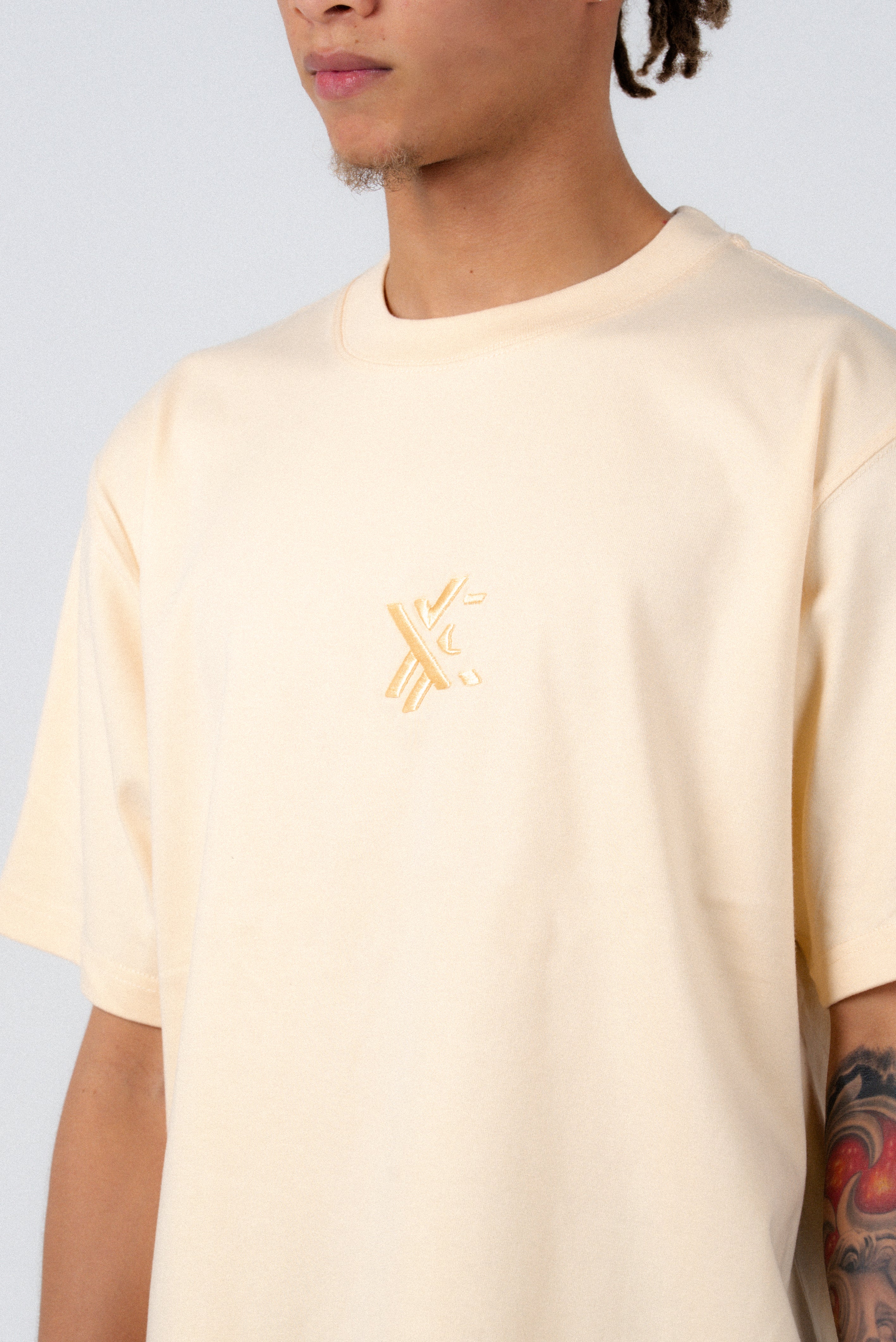 Light Yellow T-Shirt – Men's Relaxed Fit 3D Embroidery Premium Cotton
