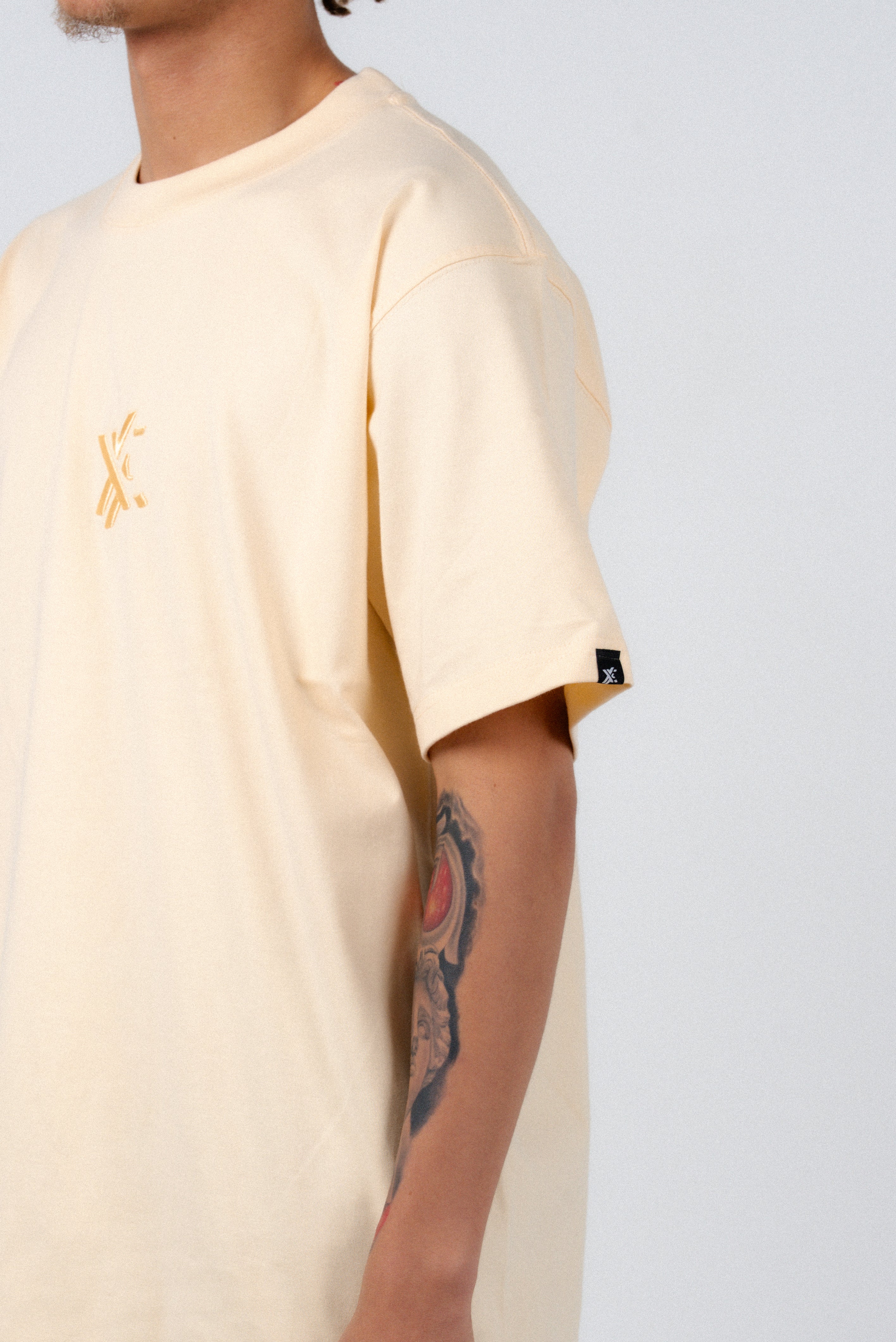 Light Yellow T-Shirt – Men's Relaxed Fit 3D Embroidery Premium Cotton-2