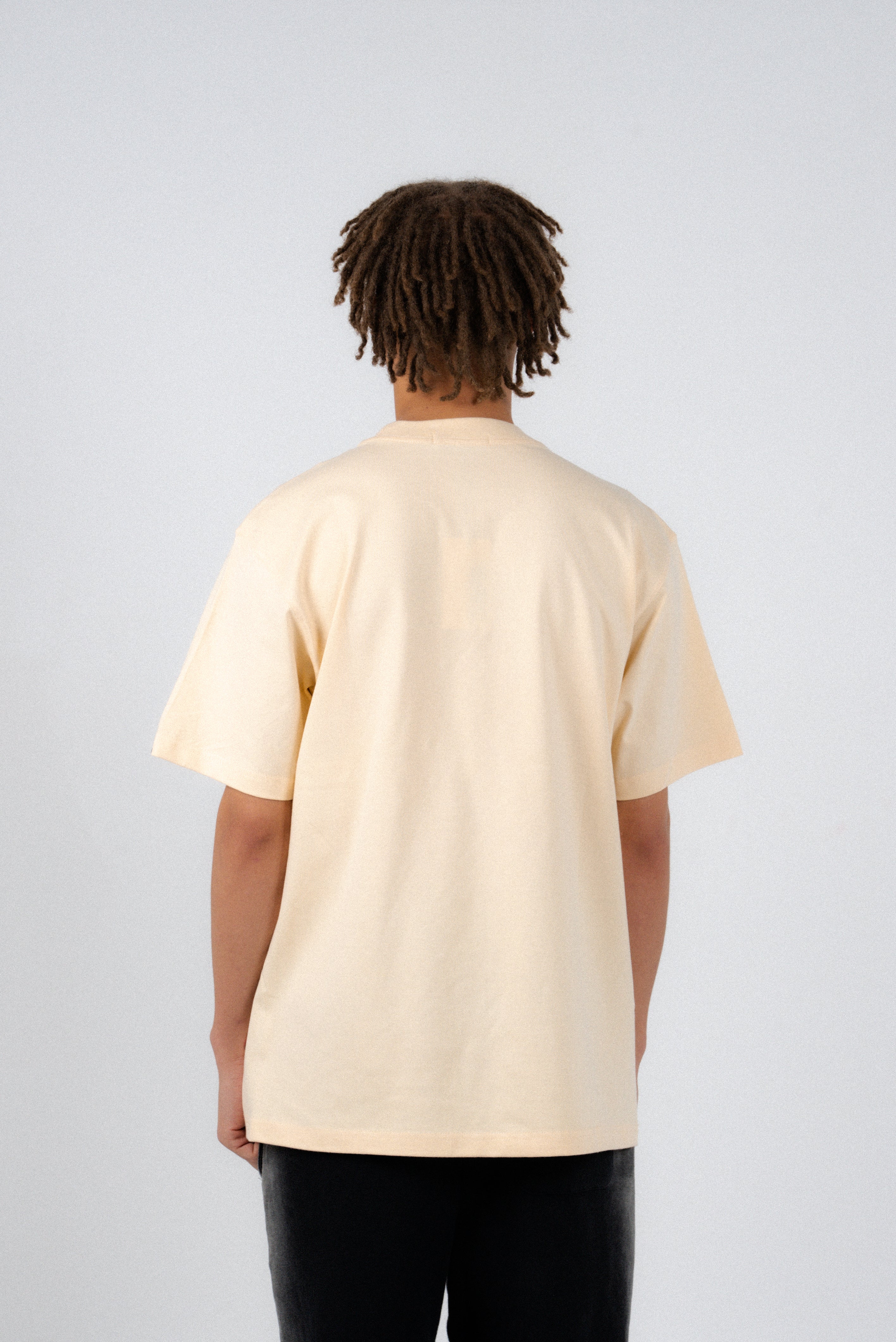 Light Yellow T-Shirt – Men's Relaxed Fit 3D Embroidery Premium Cotton-5
