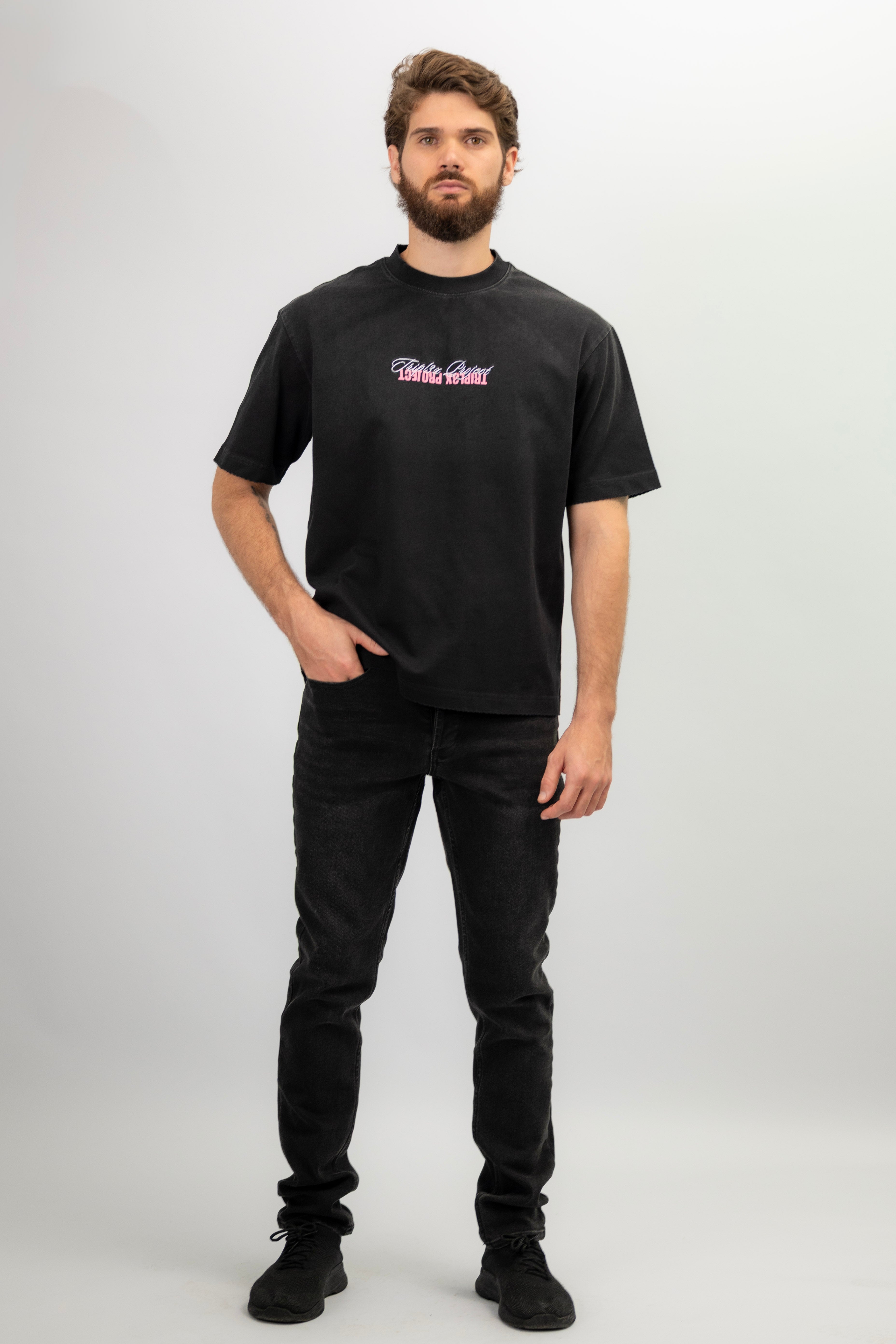 SUNFADED WASH T-SHIRT - REVERSE PINK LOGO-2