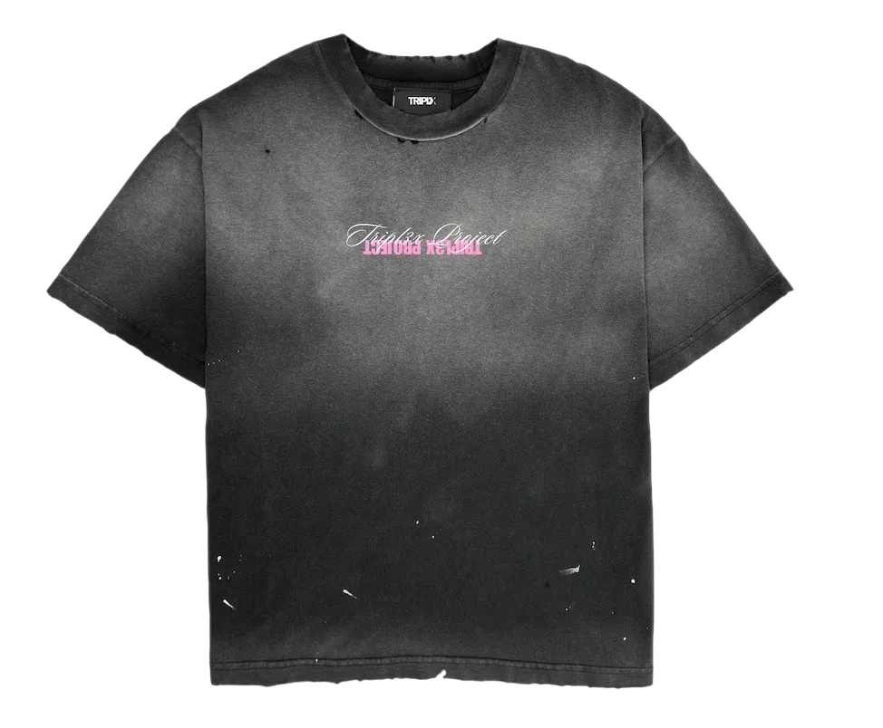 SUNFADED WASH T-SHIRT - REVERSE PINK LOGO