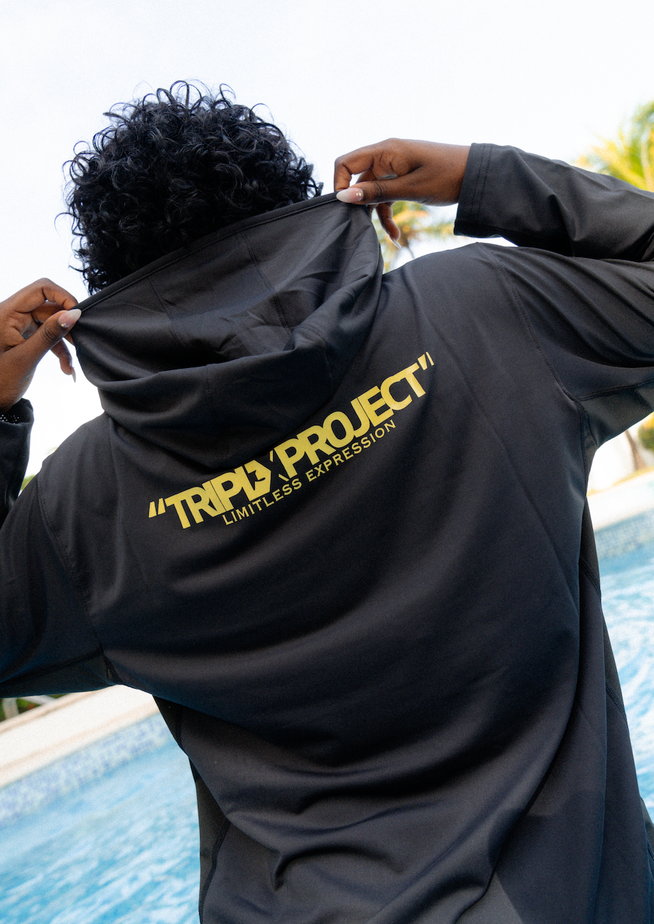 Long Sleeve Rash Guards with Hoodie Black/Yellow-2