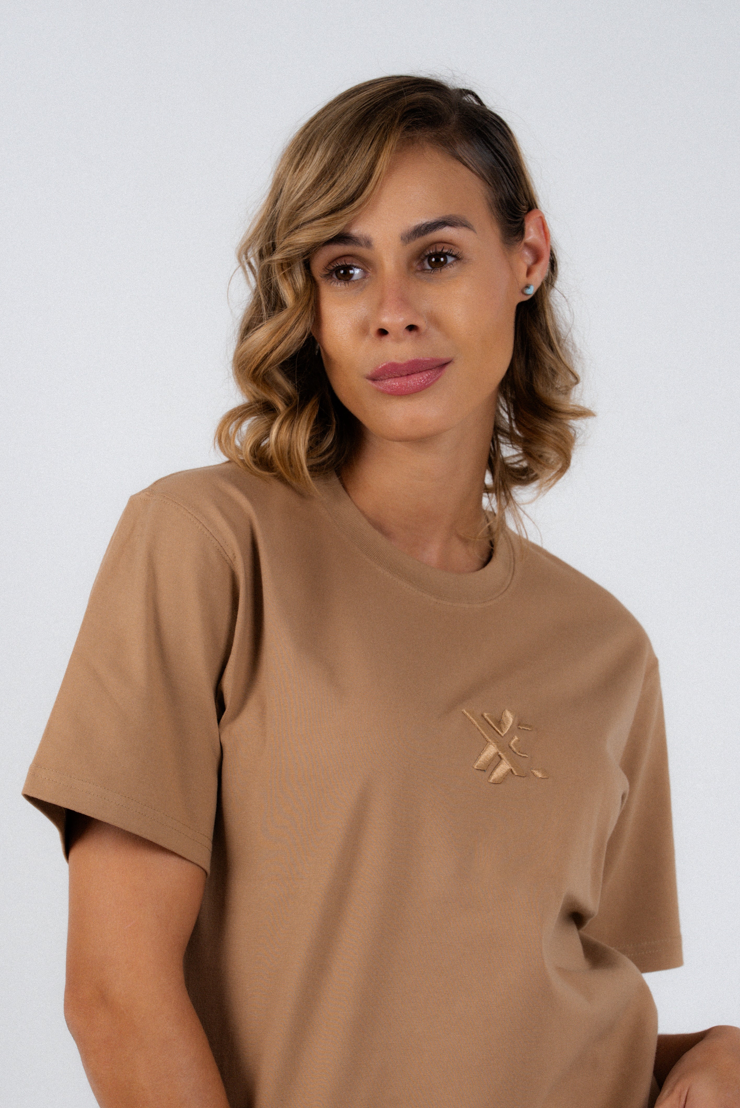 Khaki T-Shirt – Men's Relaxed Fit 3D Embroidery Premium Cotton